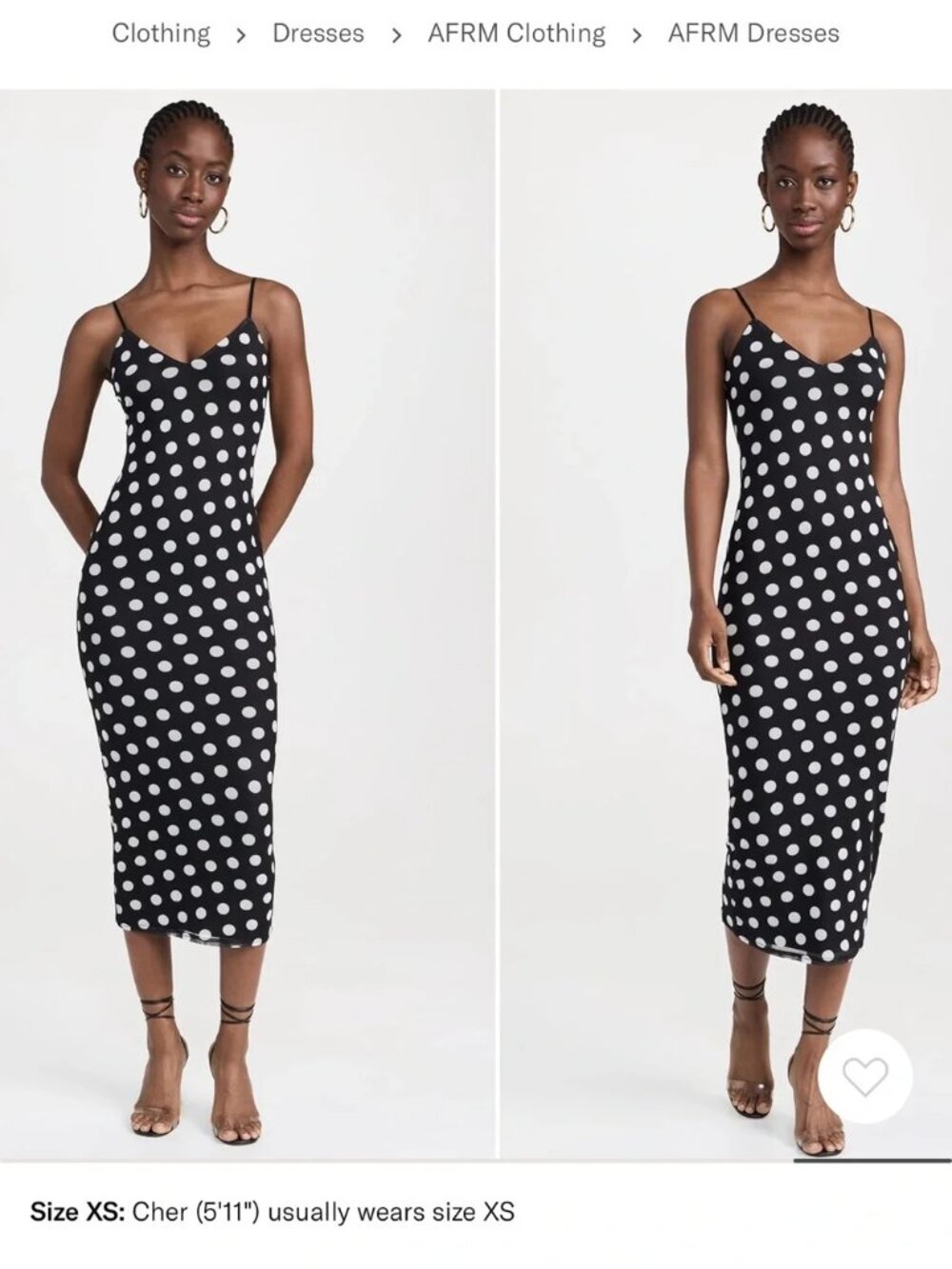 AFRM Black and White Polka Dot Stretchy Midi Dress, Large